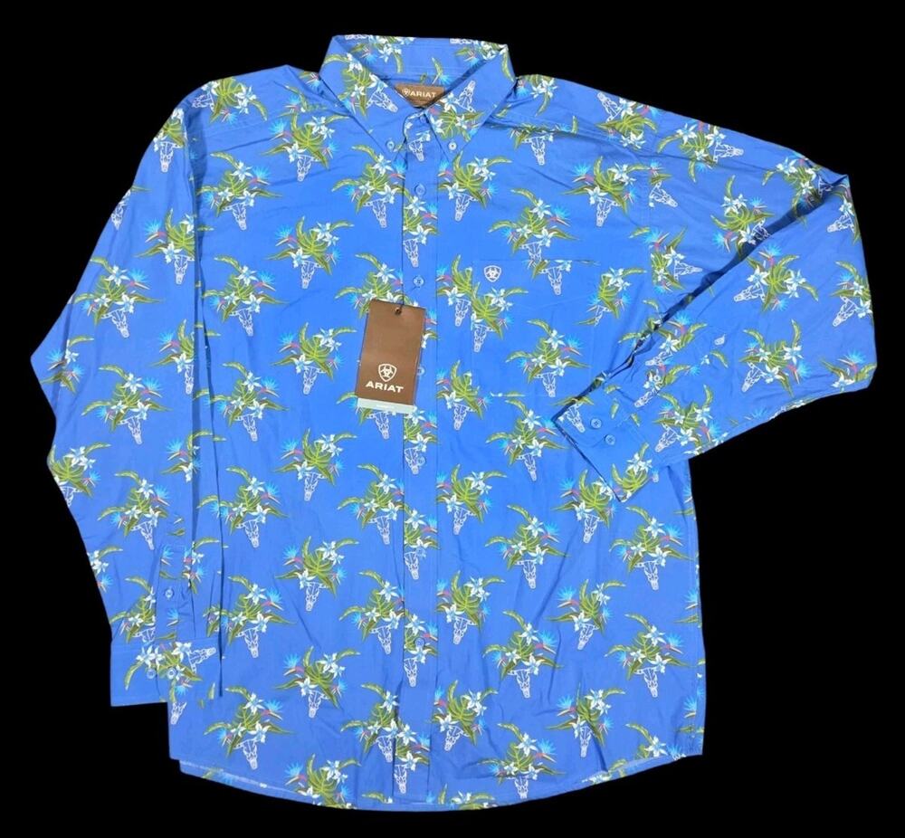 Ariat Logan Classic Button Down Shirt 2XL Blue Floral Tropical Western NWT